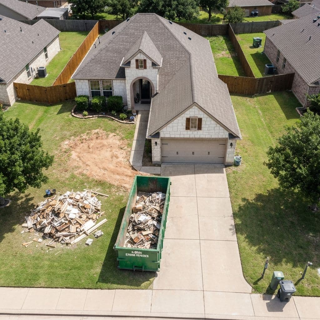 Home renovation project cleanup with dumpster